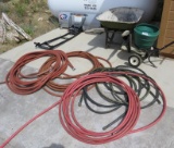 Wheel Barrow, Seed Spreader and Garden Hoses
