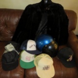 Vintage Motorcycle Helmet, trucker Hats and fur coat