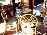 Rattan Glass Top Table with Four Chairs