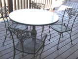 Black Metal Patio Table with Glass Top & 4 Chairs