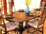 Antique Carved Wood Table with Four Chairs