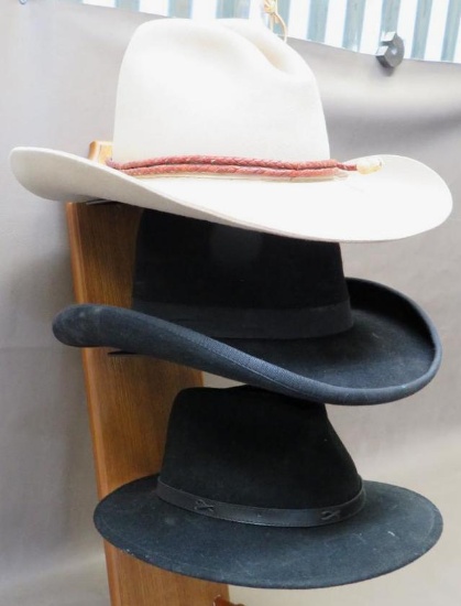 Oak Hat Display with Three Western Hats