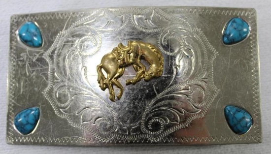 Large Nickel Silver Rodeo Belt Buckle