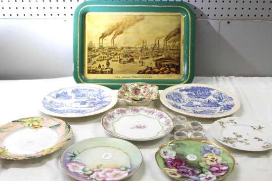 Collection of Unmatched Plates and Metal Tray