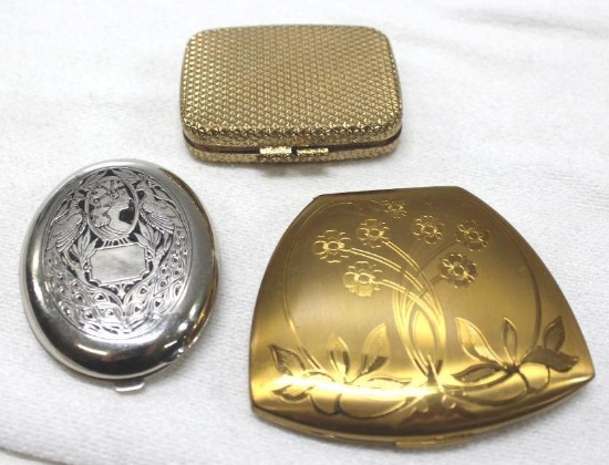 Three Old Metal MakeupCompacts