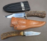 Two Custom Stag Handled Hunting Knives