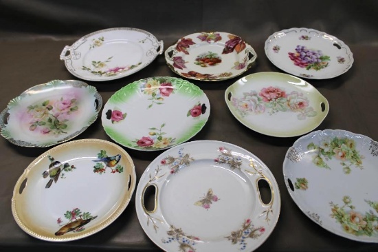 Nine Pieces Antique Floral China Serving Plates