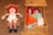 Three Raggedy Ann and One Other Doll with Furniture