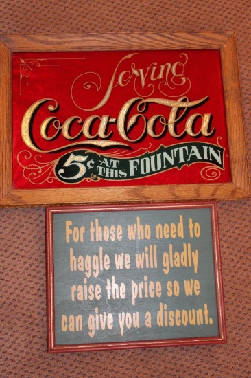 Old Timey Framed Coca-Cola Glass Sign
