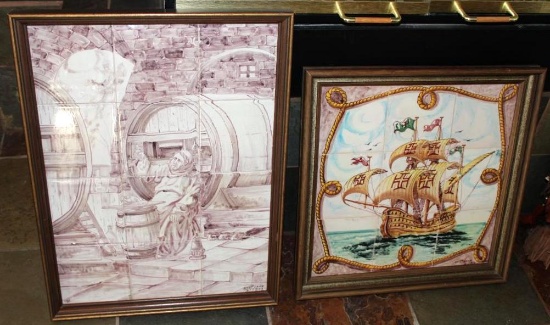 Two Pieces Framed Tile Art