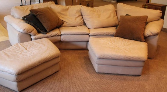 Leather Sectional Sofa with Ottomans