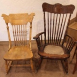 Two Antique Wooden Rocking Chairs