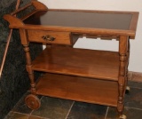 Black Top Rolling Kitchen Cart with Wine Glass Rack