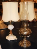 Milk Glass Lamps and Oil Lamp