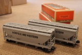 Two Lionel O-Gauge Norfolk and Western Centerflow Hoppers
