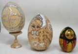 Three Ornate Wooden Eggs