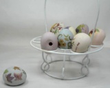 Eight Oto Russel Hand Painted Eggs with Display