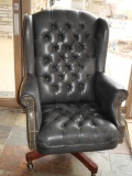 Gray Leather Office Chair with Brass Tack Trim