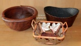 Teak Wood Bowl, Copper tub, and Basket