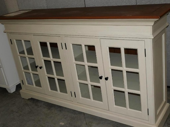 Two-Toned Off white Glass Door Cabinet