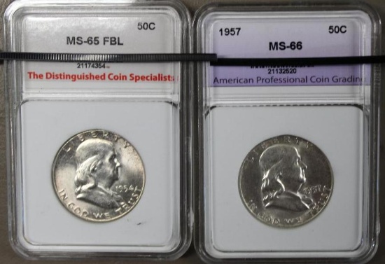 Two Slabbed Franklin Half Dollars