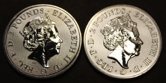 Two Pieces British 1 Oz. Fine Silver Bullion