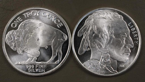 Two Pieces One Oz Fine Silver Bullion