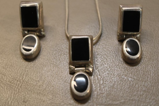 Sterling Silver and Onyx Inlay Jewelry Set