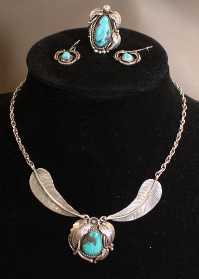 Unmarked Silver and Turquoise Jewelry Set