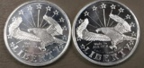 Two One Troy Oz Fine Silver Bullion Coins