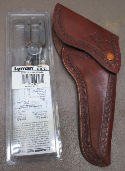 Leather Flap Holster and Lyman Bullet Mold Handles