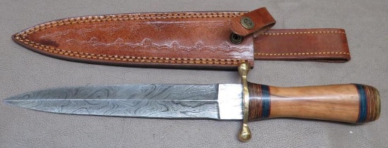 Custom Damascus Pattern Double Edged Dagger