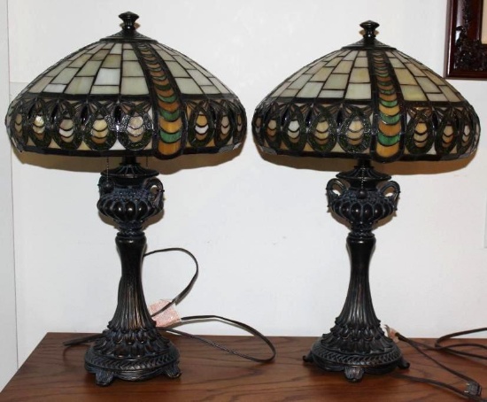 Pair of Beautiful Matching Stained Glass Lamps