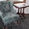 Antique Marble-Topped Table and Upholstered Chair
