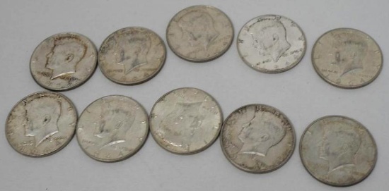 Ten 1964 (Denver) Half Dollar Coins