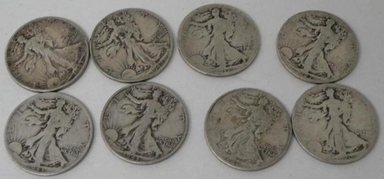 Eight Walking Liberty Half Dollars