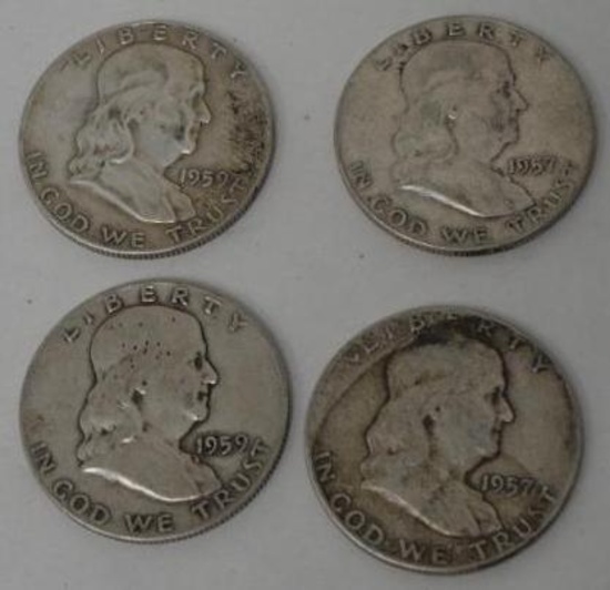 Four 1950's (Denver) Half Dollars