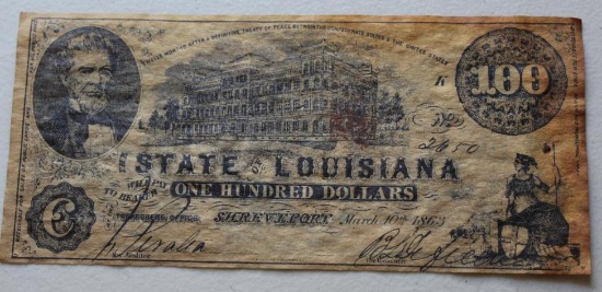 State of Louisiana 100 Dollar Bill No. 2650