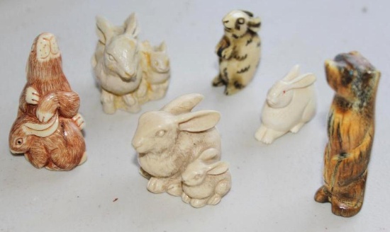 Hand Carved Rabbit Figurines and Bear Fetish