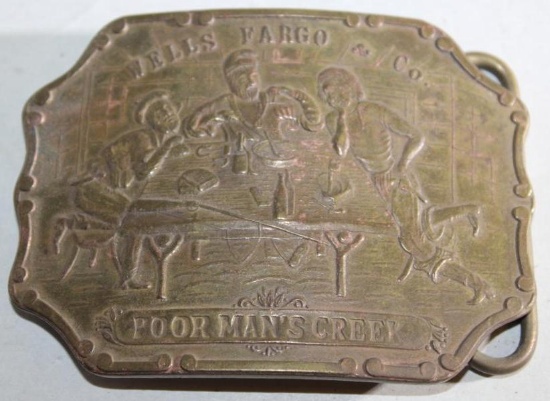 Large Brass Belt Buckle Marked Wells Fargo Poor Man's Creek