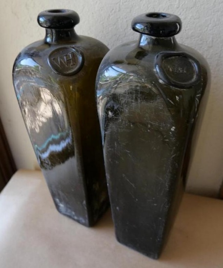 Early WH and WH&C Hand Blown Gin Bottles