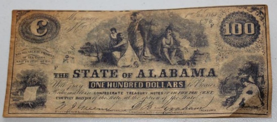 State of Alabama 100 Dollar Bill No. 834