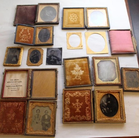 Collection of Antique Tin Type Photos in Folding Frames