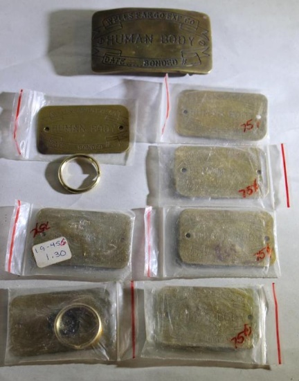 Reproduction Wells Fargo Belt Buckle and Body Tags