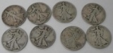 Eight Walking Liberty Half Dollars