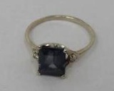 14K White Gold Ring with Blue Stone