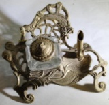 Brass Fountain Pen Stand with Ink Well