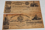 Government of Texas 10 and 20 Dollar Bills No. 569 and 1385