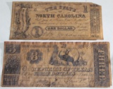 The State of North Carolina and The Republic of Texas 1 and 3 Dollar Bills