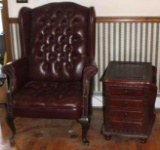 Beautiful End Table with Built In Magazine Rack and Leather Chair